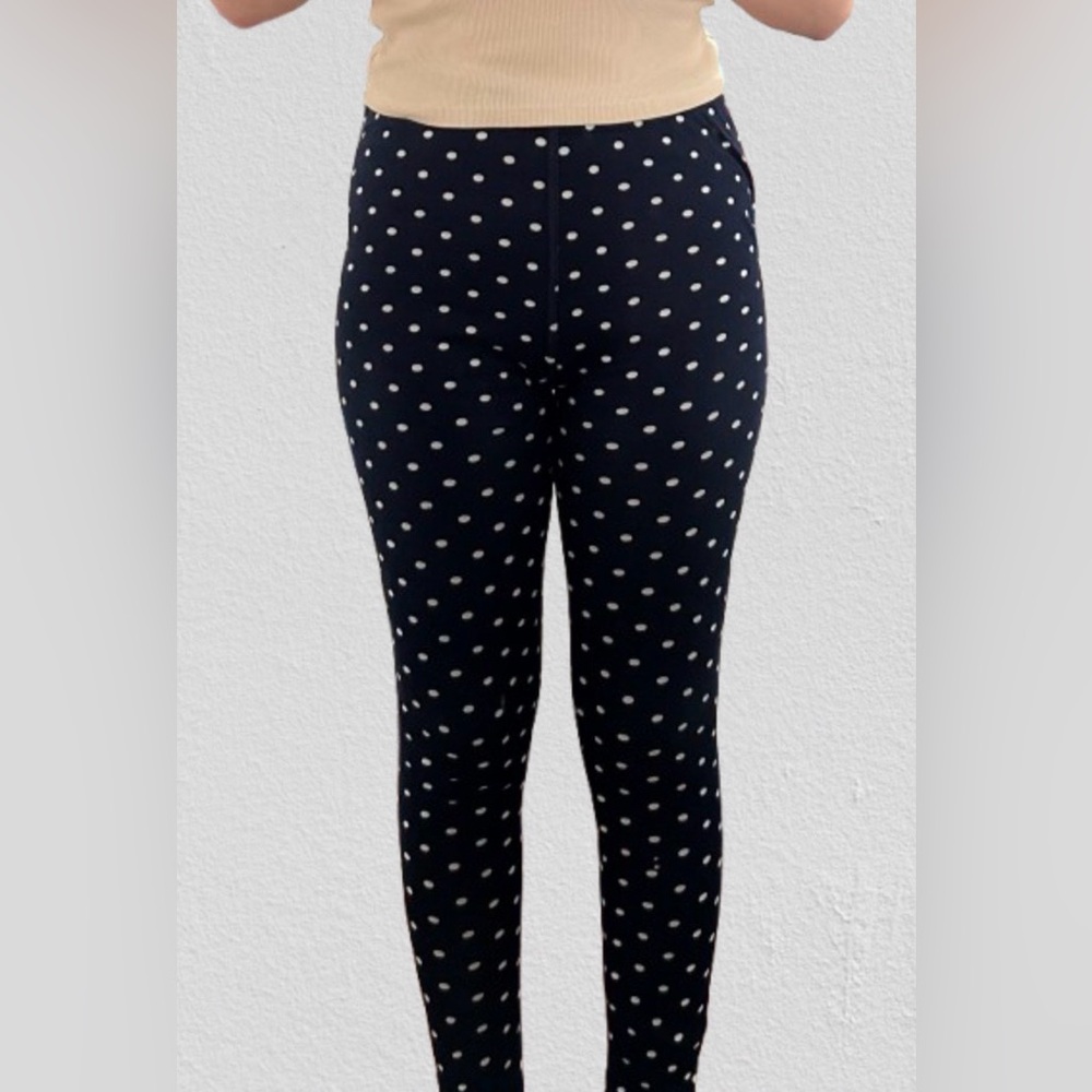 Fleece-Lined Navy Blue Just Cozy Polka-Dot Leggings